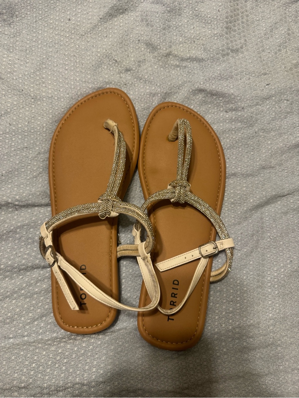 torrid Tan Sandals with Metallic Gold Braided Straps